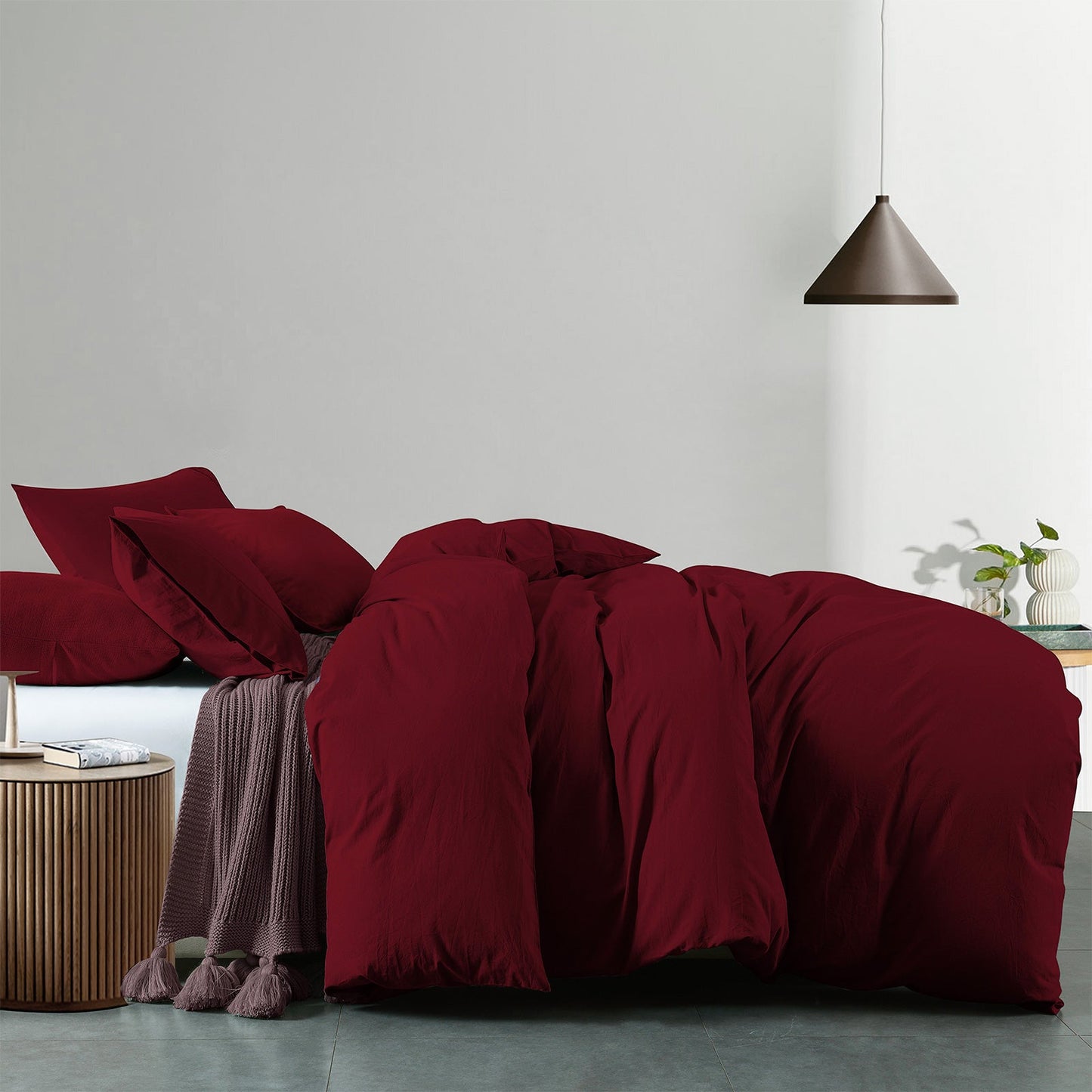 Royal Comfort Vintage Washed 100 % Cotton Quilt Cover Set Single Mulled Wine