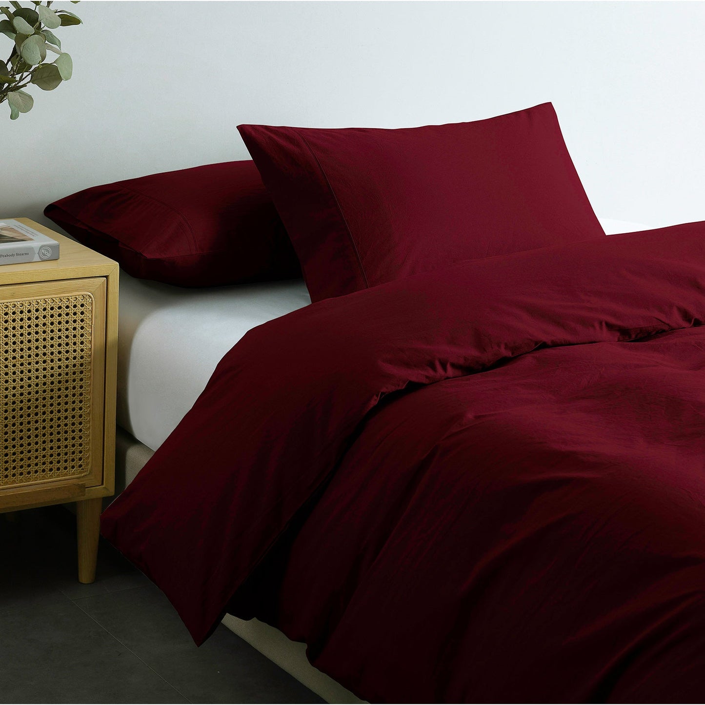 Royal Comfort Vintage Washed 100 % Cotton Quilt Cover Set Single Mulled Wine