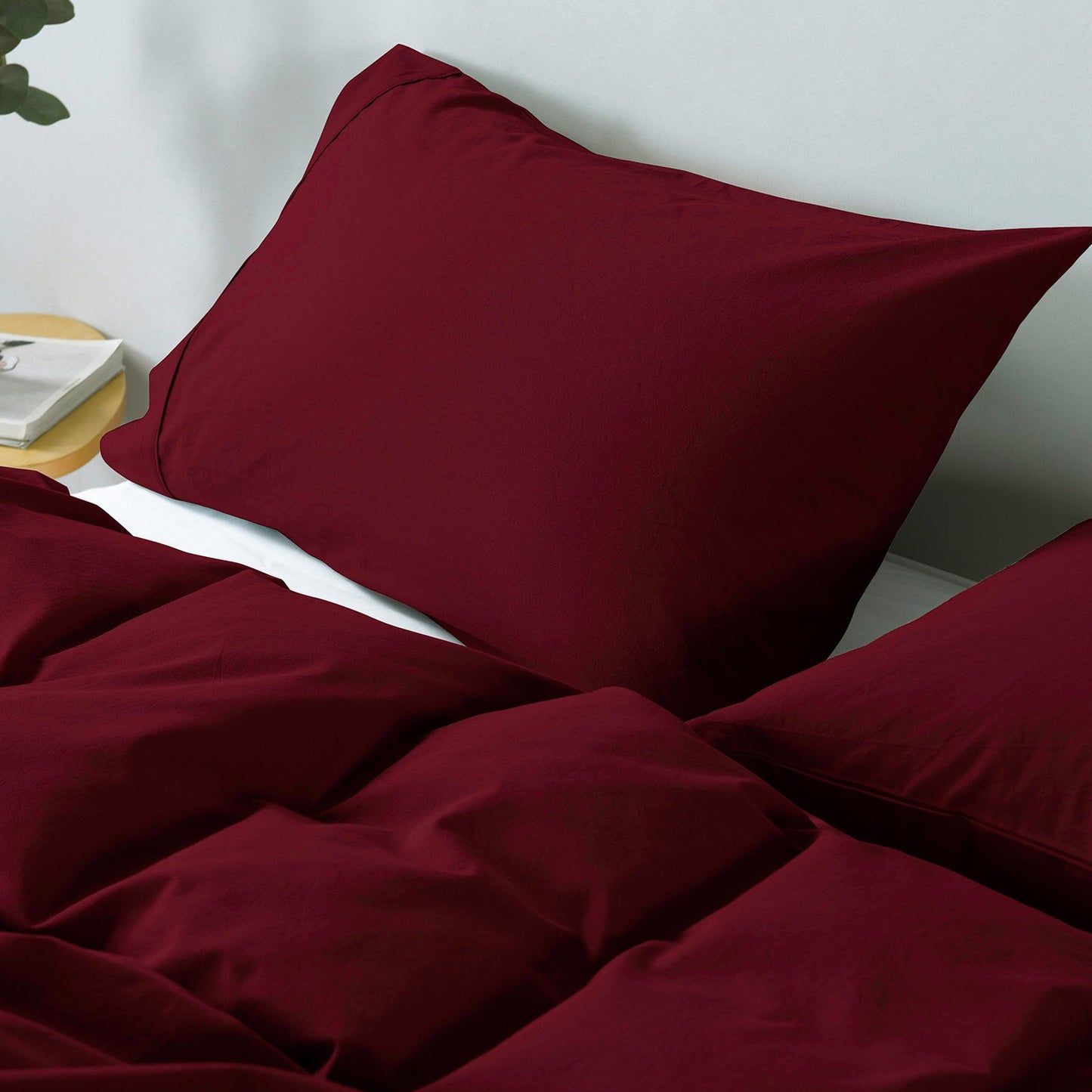 Royal Comfort Vintage Washed 100 % Cotton Quilt Cover Set Single Mulled Wine