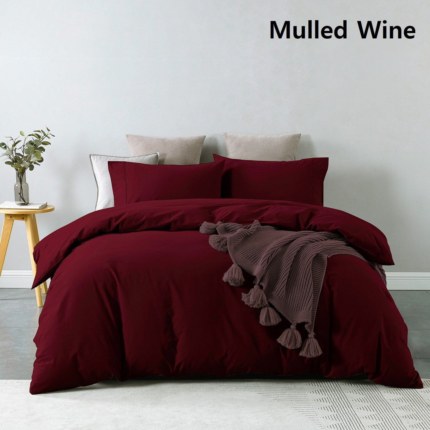 Royal Comfort Vintage Washed 100 % Cotton Quilt Cover Set Single Mulled Wine