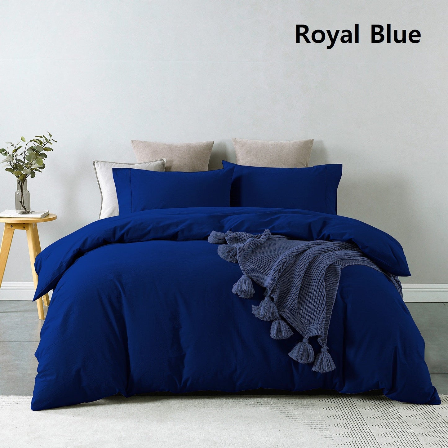 Royal Comfort Vintage Washed 100 % Cotton Quilt Cover Set Double Blue