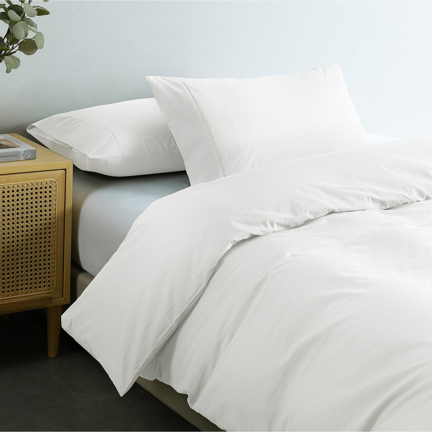Royal Comfort Vintage Washed 100 % Cotton Quilt Cover Set Queen White