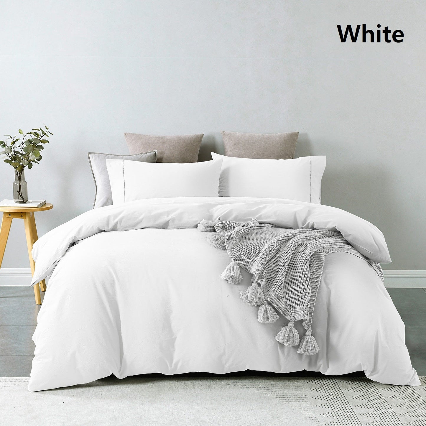 Royal Comfort Vintage Washed 100 % Cotton Quilt Cover Set Queen White