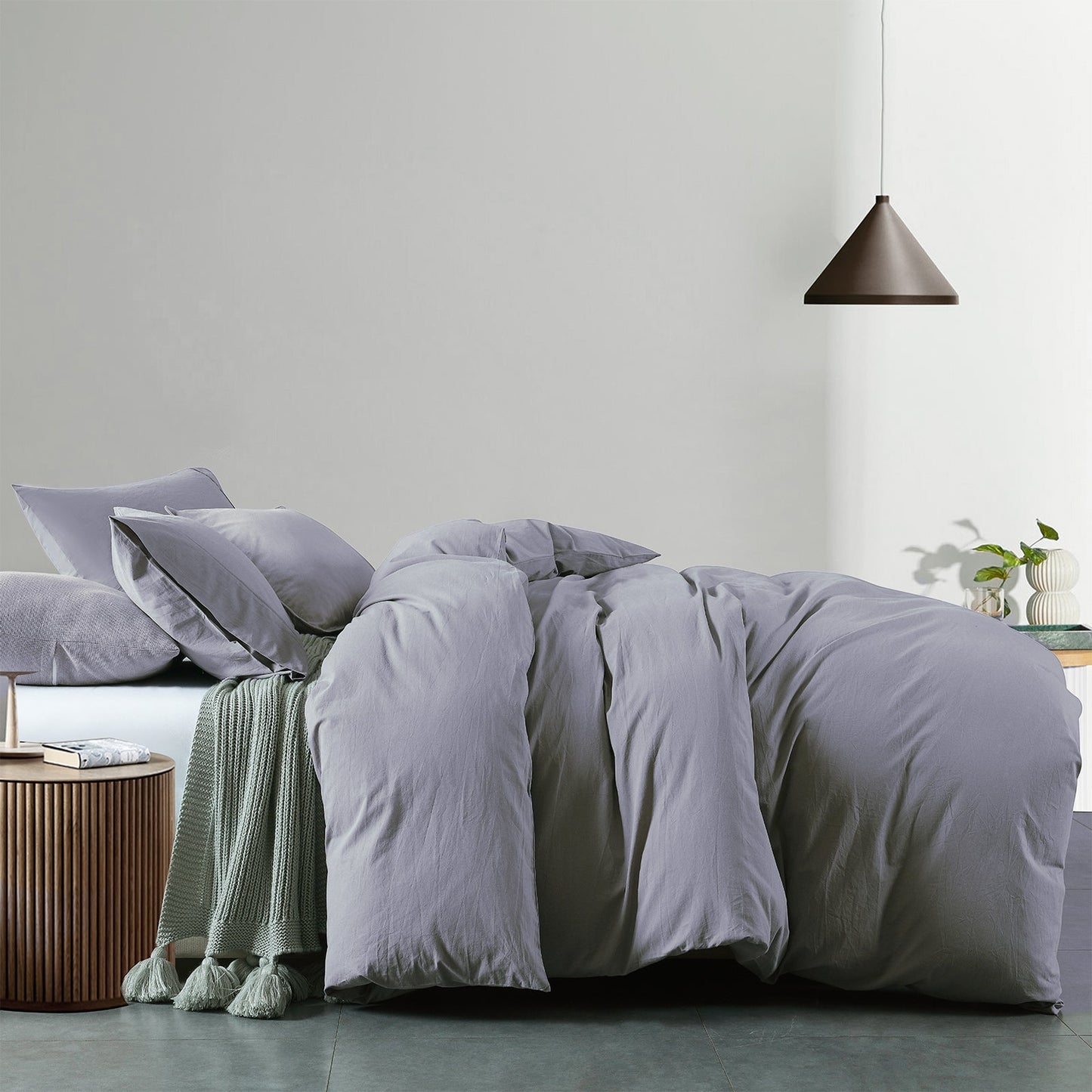 Royal Comfort Vintage Washed 100 % Cotton Quilt Cover Set Queen Grey