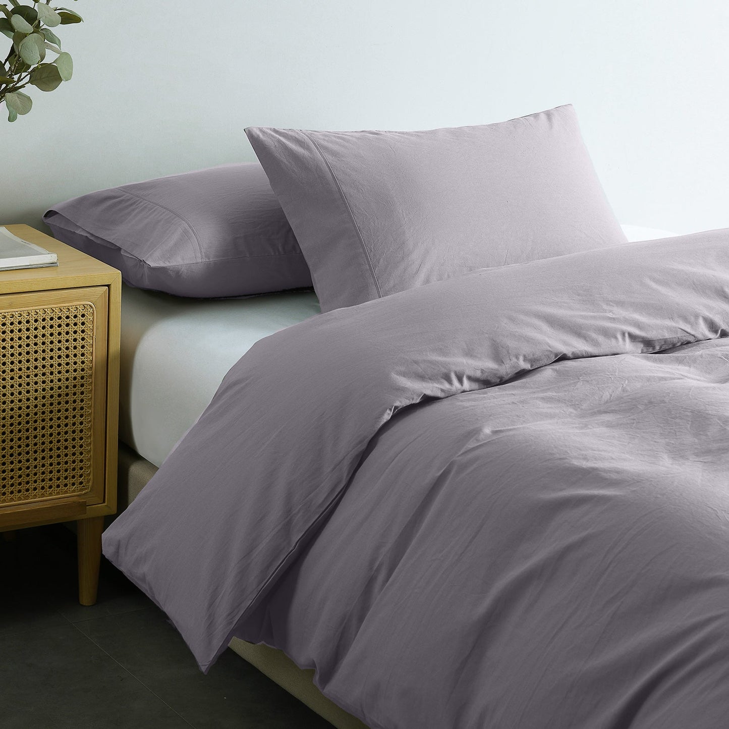 Royal Comfort Vintage Washed 100 % Cotton Quilt Cover Set Queen Grey