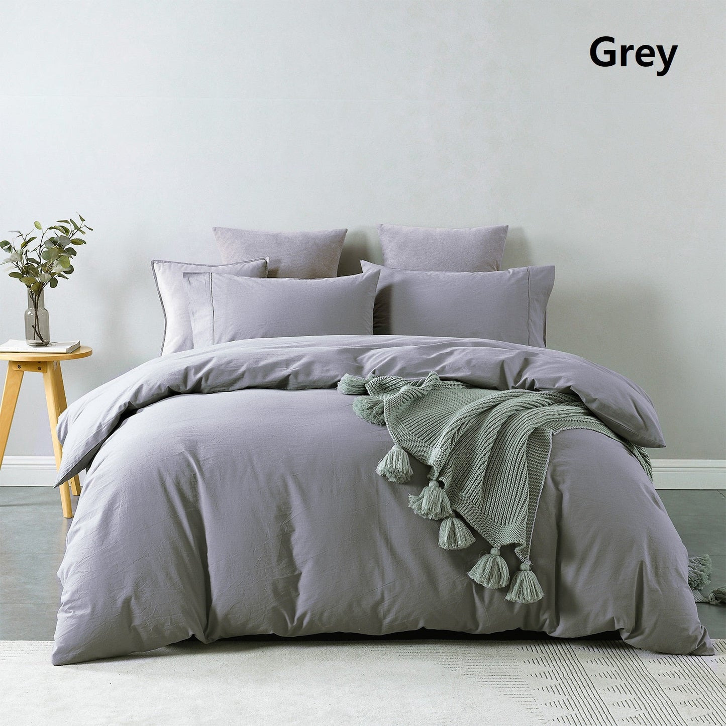 Royal Comfort Vintage Washed 100 % Cotton Quilt Cover Set Queen Grey