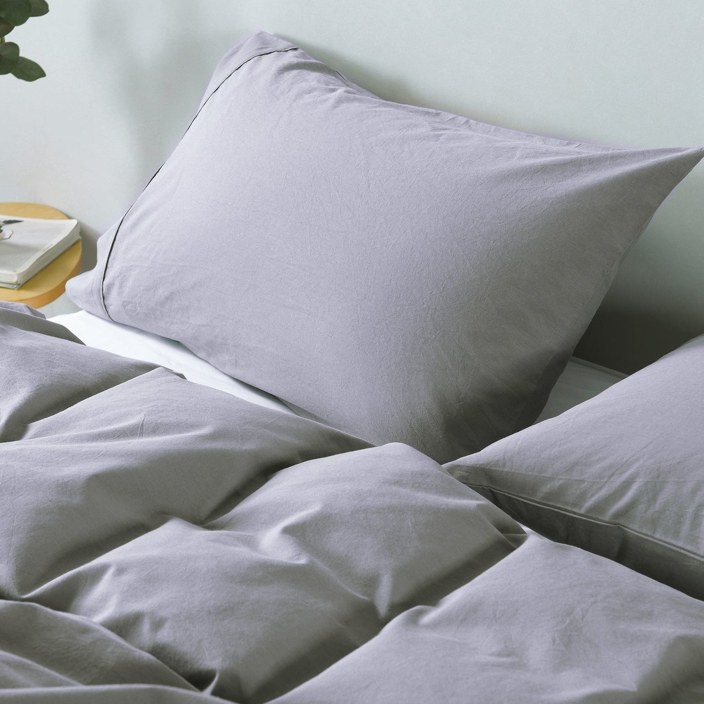 Royal Comfort Vintage Washed 100 % Cotton Quilt Cover Set Queen Grey