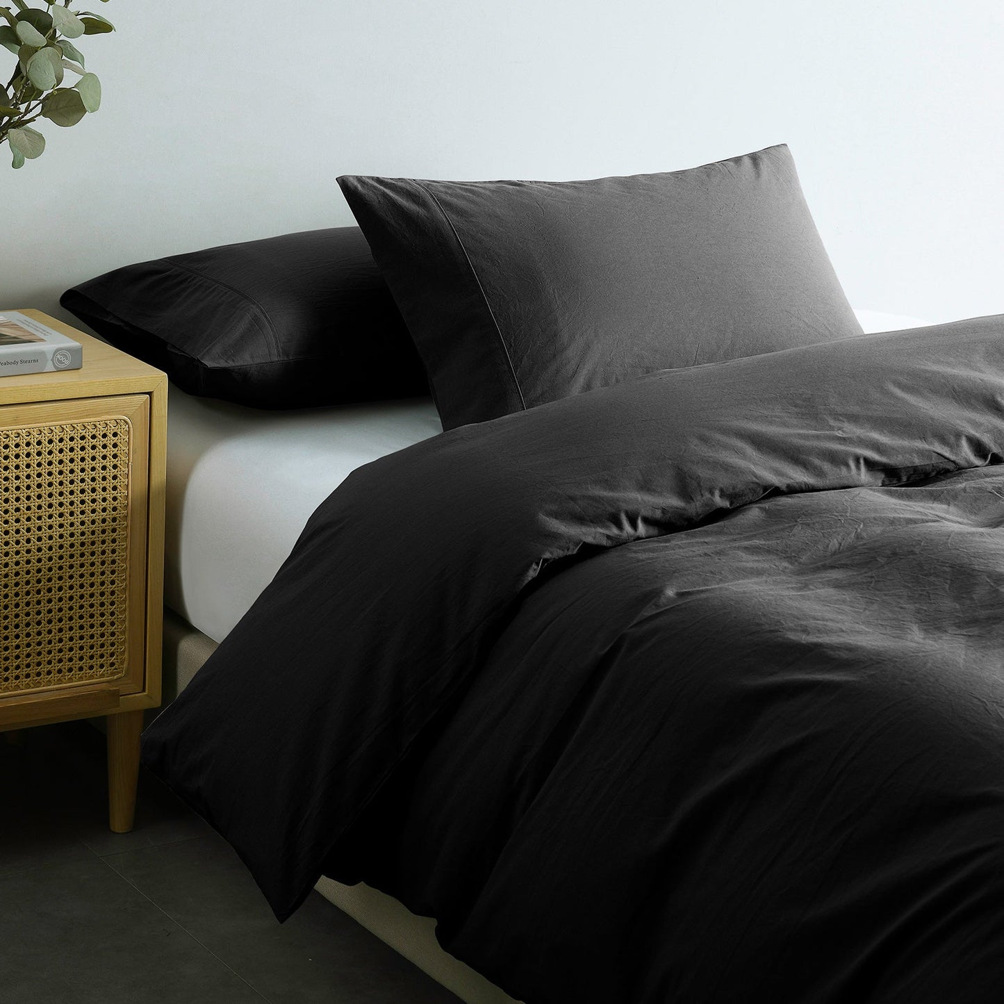 Royal Comfort Vintage Washed 100 % Cotton Quilt Cover Set Queen Charcoal