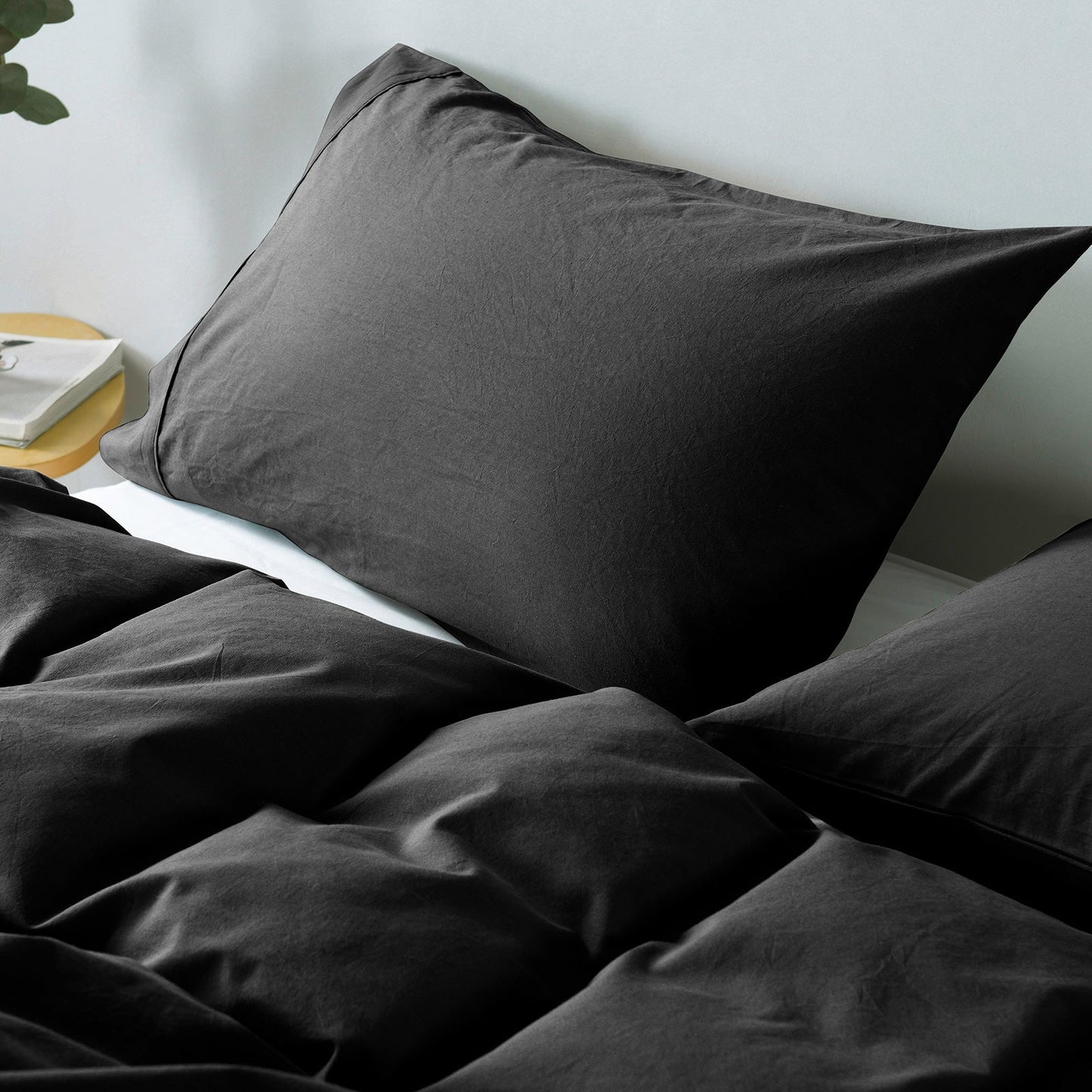 Royal Comfort Vintage Washed 100 % Cotton Quilt Cover Set Queen Charcoal
