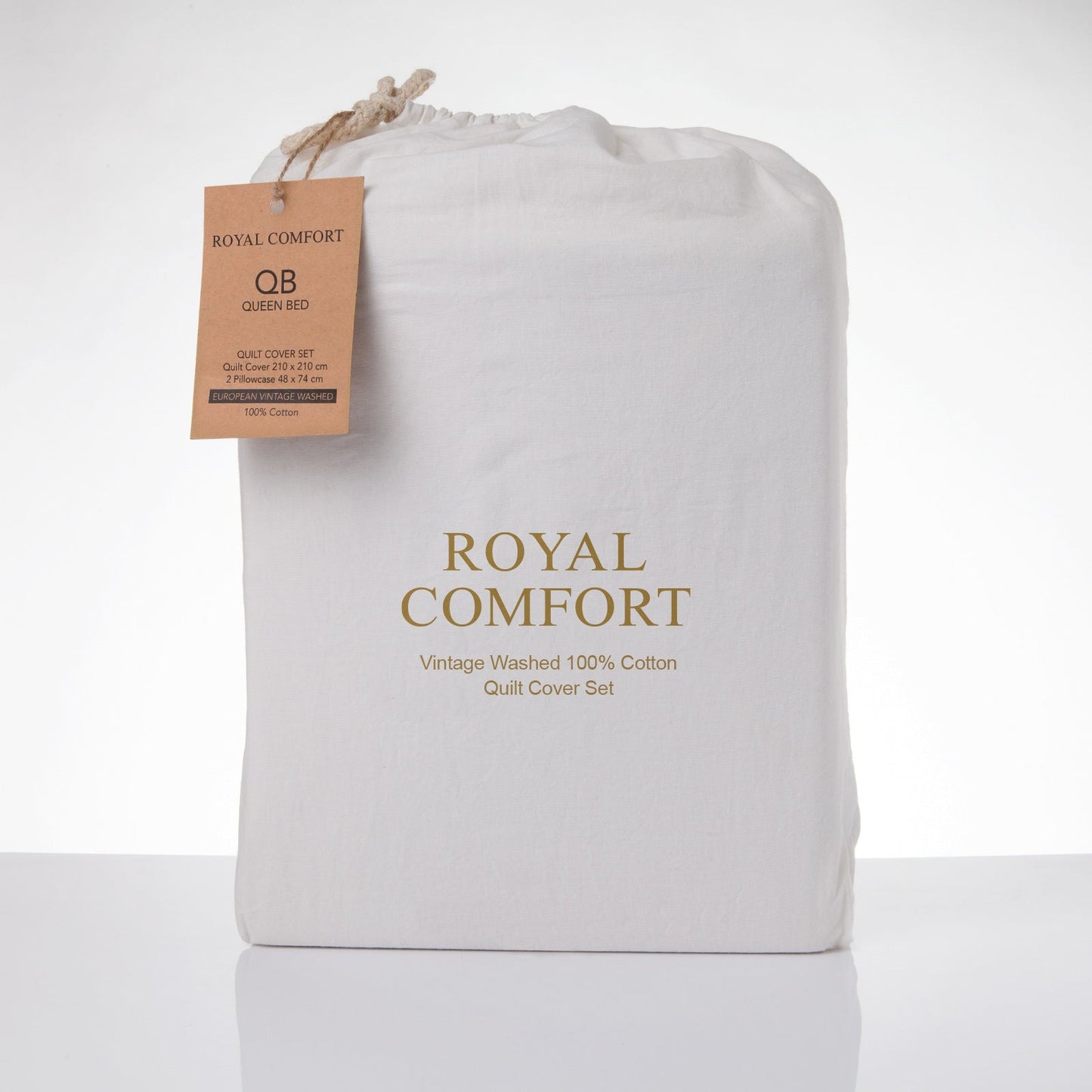 Royal Comfort Vintage Washed 100 % Cotton Quilt Cover Set King White