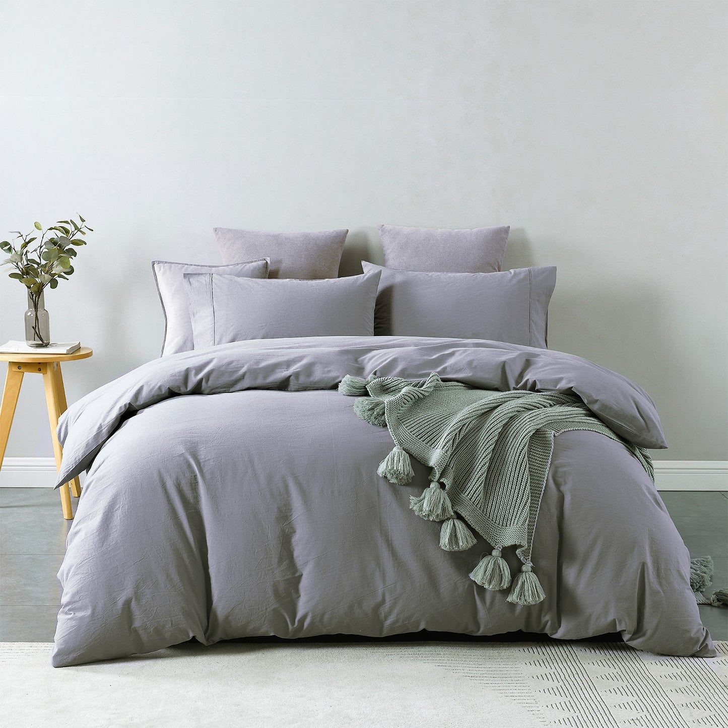 Royal Comfort Vintage Washed 100 % Cotton Quilt Cover Set King Grey
