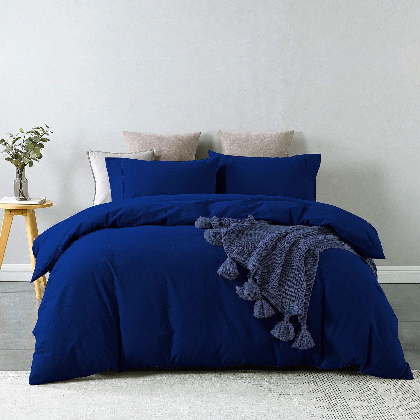 Royal Comfort Vintage Washed 100 % Cotton Quilt Cover Set King Blue