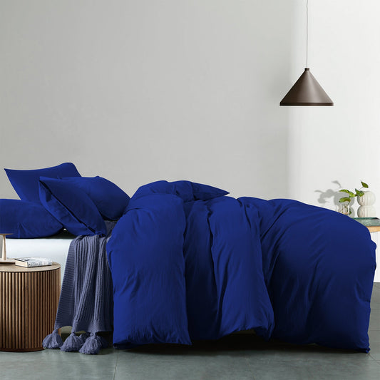 Royal Comfort Vintage Washed 100 % Cotton Quilt Cover Set King Blue