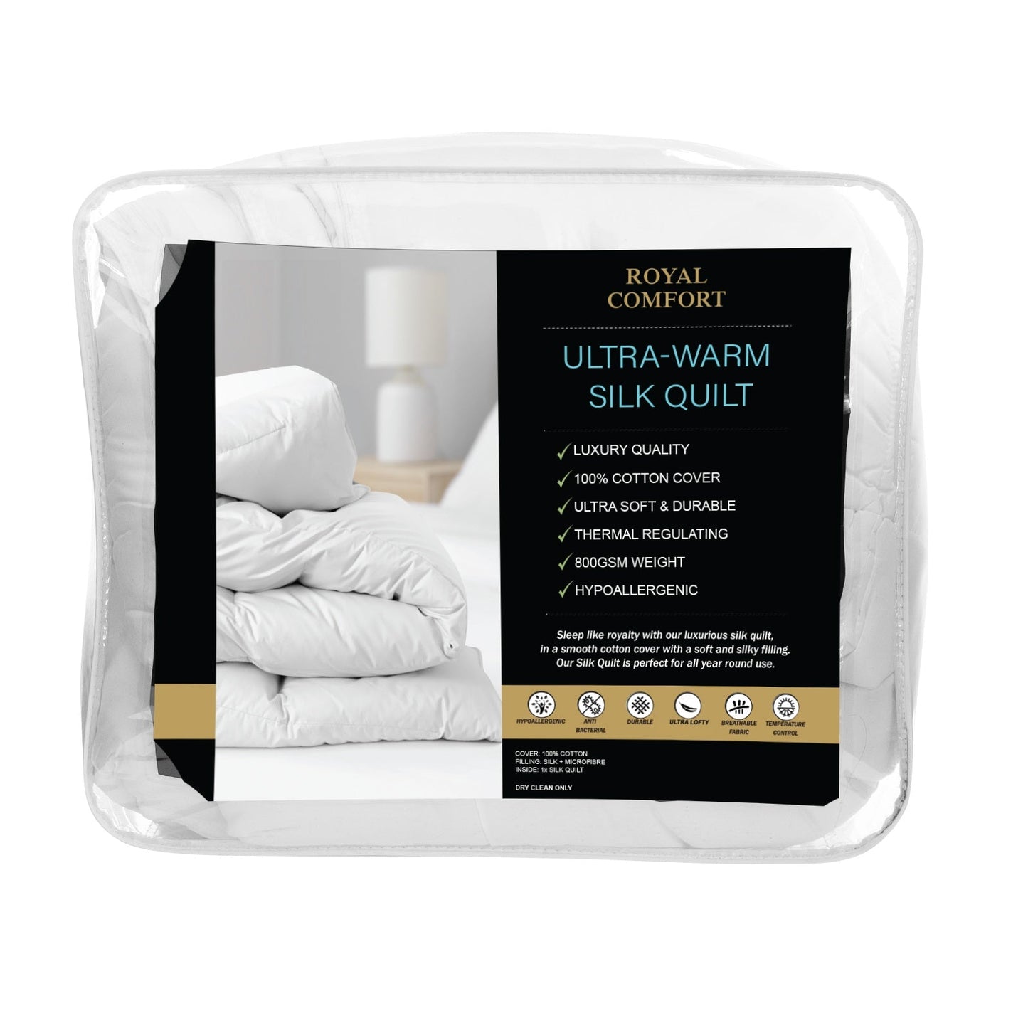 Royal Comfort 800Gsm Silk Quilt - Single