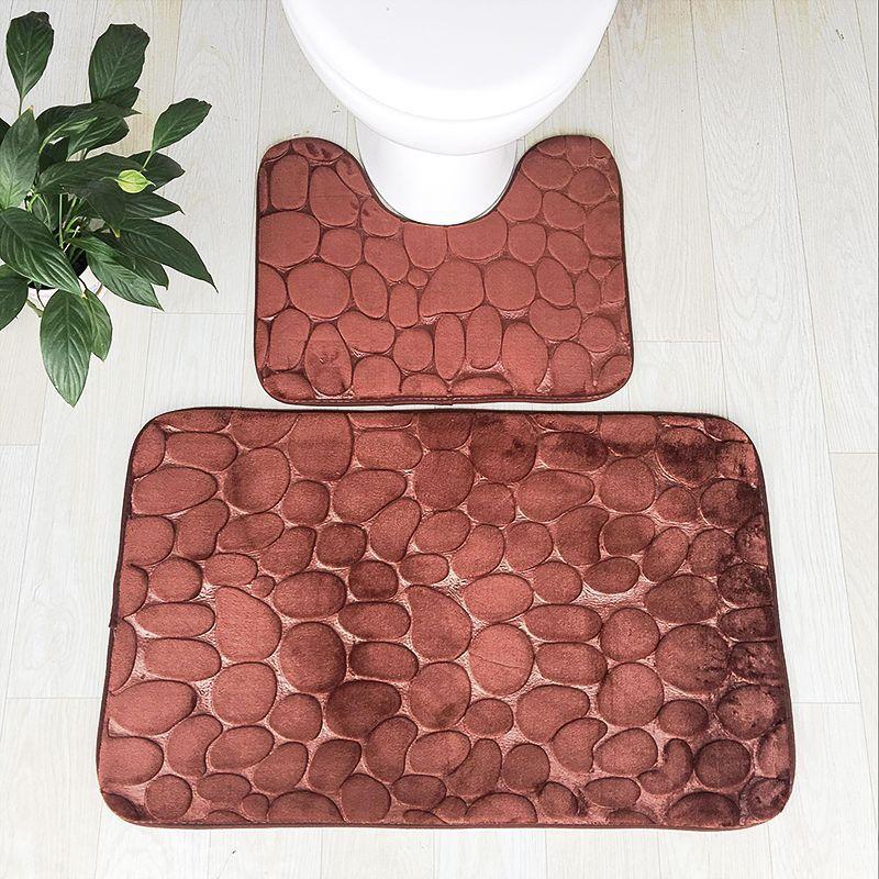 Pebbles Bath Mat Set Bathroom Square Shaped U Non Slip Floor Mats