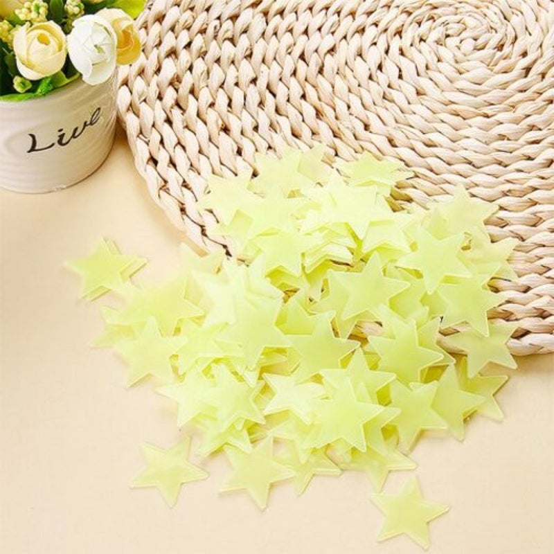 100Pcs Fluorescent Wall Stickers Stars Decal Glow In The Dark Bedroom Home Yellow