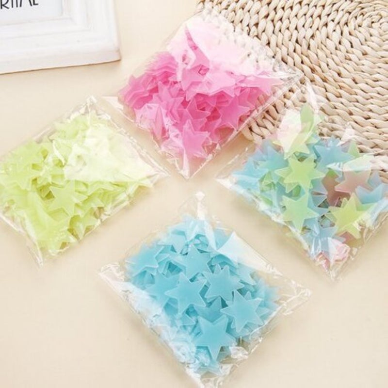 100Pcs Fluorescent Wall Stickers Stars Decal Glow In The Dark Bedroom Home Yellow