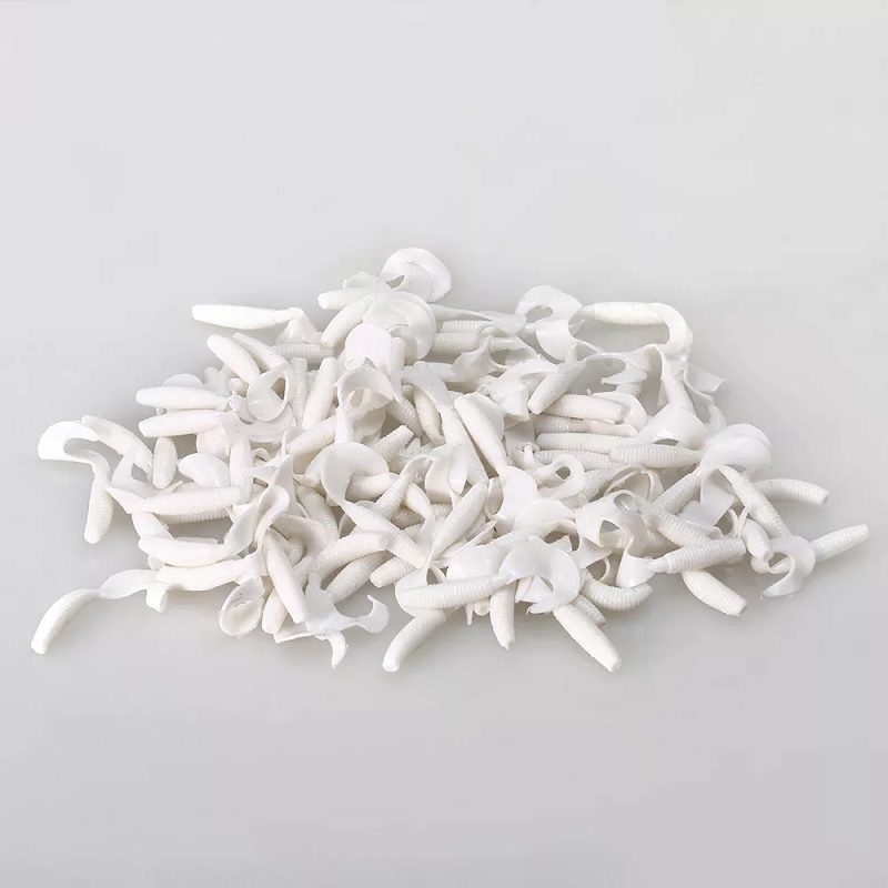 100Pcs 4Cm Soft Artificial Fishing Lures Swimbait Tail Grub Worm Moggot Baits White
