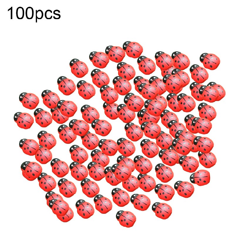 100Pcs Self Adhesive Mini Ladybug Micro Landscape Decor Diy Craft