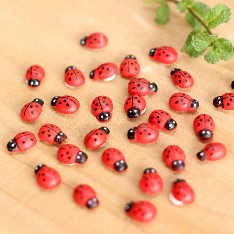 100Pcs Self Adhesive Mini Ladybug Micro Landscape Decor Diy Craft