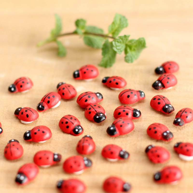 100Pcs Self Adhesive Mini Ladybug Micro Landscape Decor Diy Craft