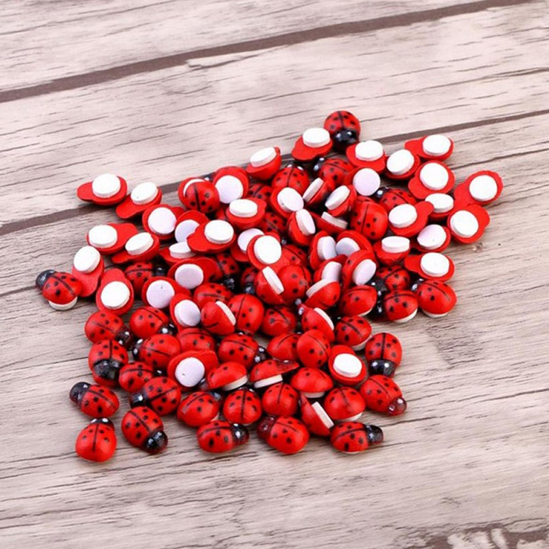 100Pcs Self Adhesive Mini Ladybug Micro Landscape Decor Diy Craft