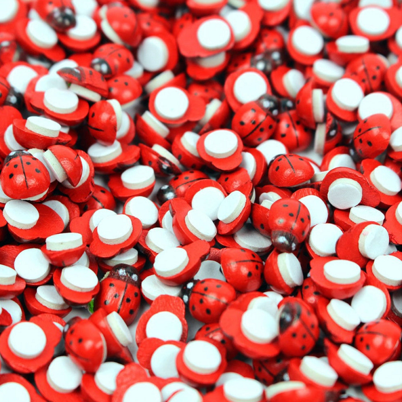 100Pcs Self Adhesive Mini Ladybug Micro Landscape Decor Diy Craft