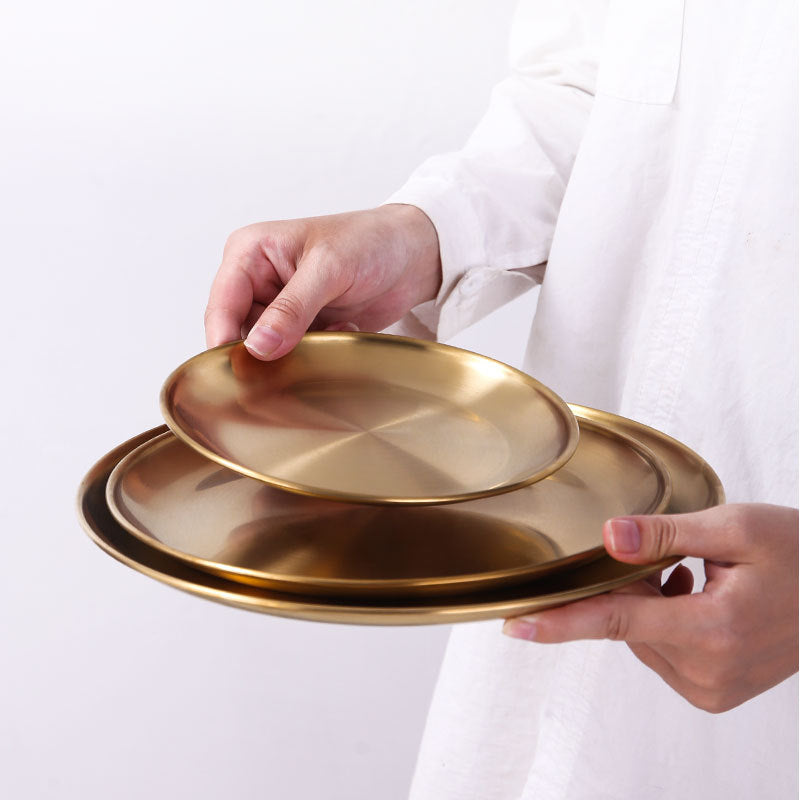 Retro Metal Round Tray Stainless Steel Snack Fruit Jewelry Storage Style