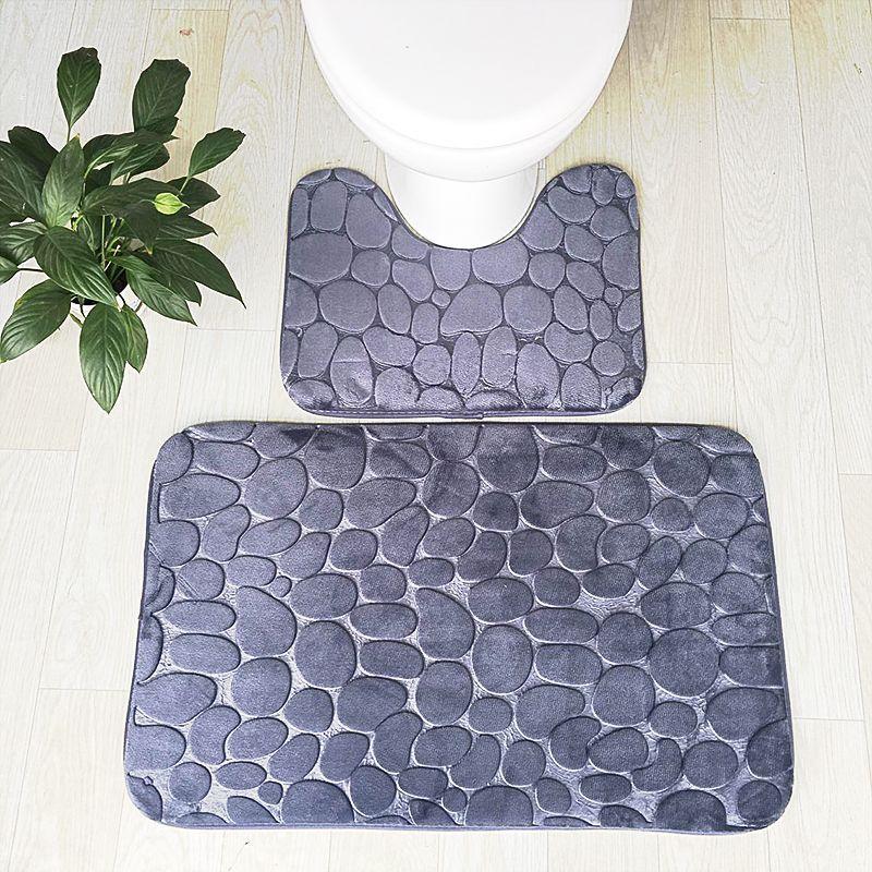 Pebbles Bath Mat Set Bathroom Square Shaped U Non Slip Floor Mats