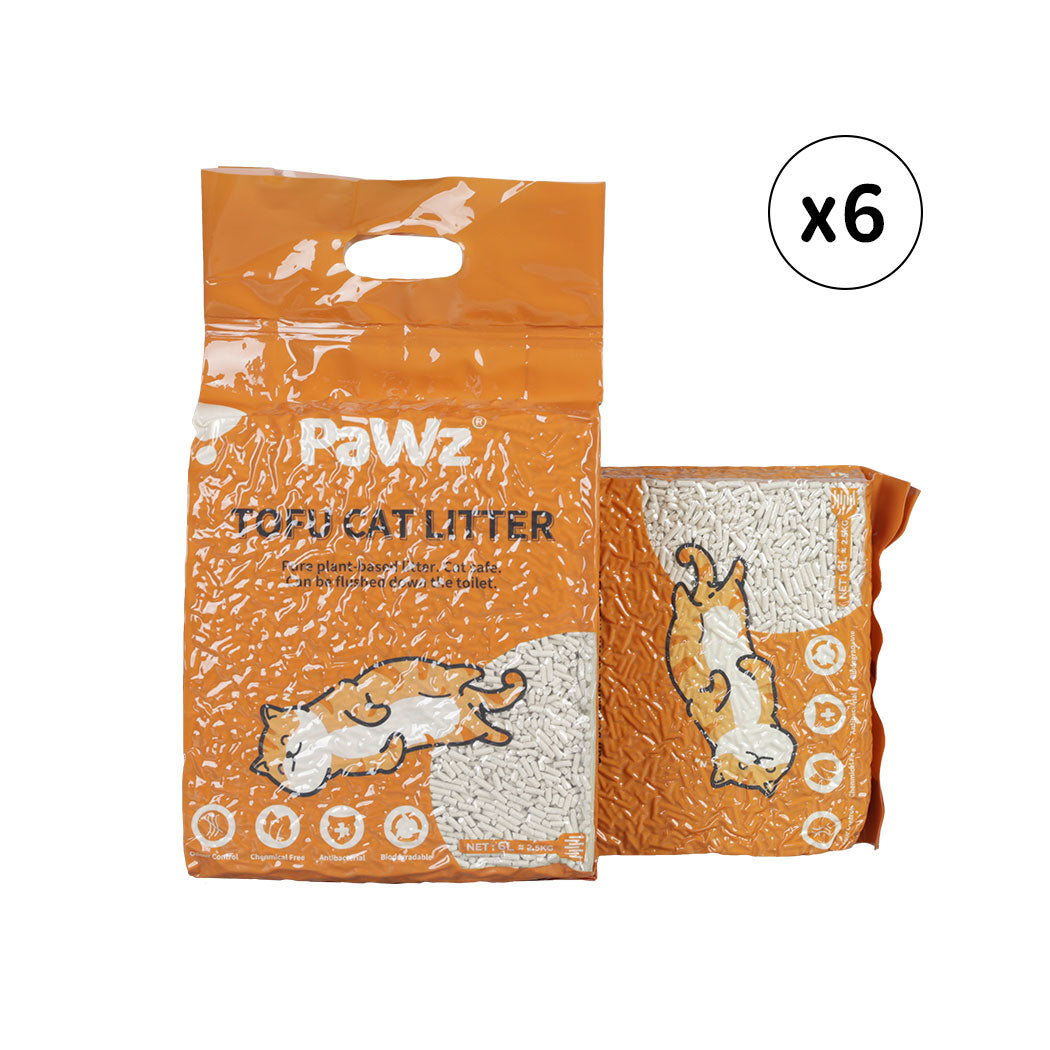 Pawz 2.5Kg Tofu Cat Litter Clumping Natural 6Pcs