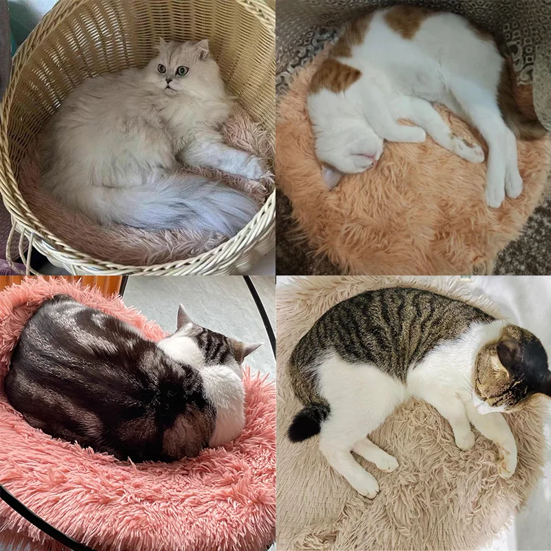 Soft Plush Round Cat Bed Mat For Small Dogs Cats Cozy Fleece Pet Sleeping Kitten Puppy Nest Warm Cushion Accessories