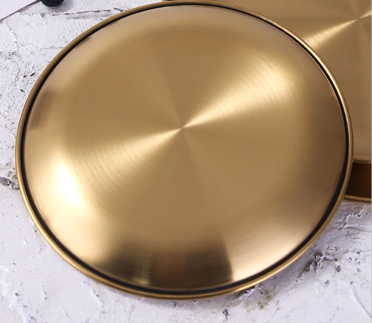Retro Metal Round Tray Stainless Steel Snack Fruit Jewelry Storage Style
