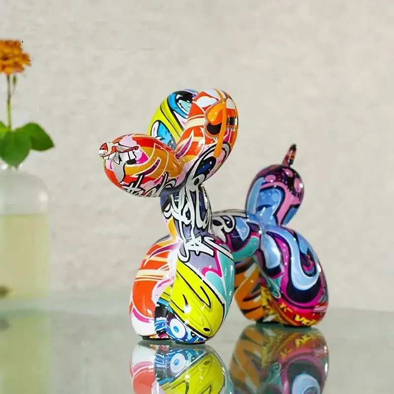 Resin Graffiti Balloon Dog Figurines For Interior Home Desktop Decoration Painting Colorful Art Animals Statue Crafts It