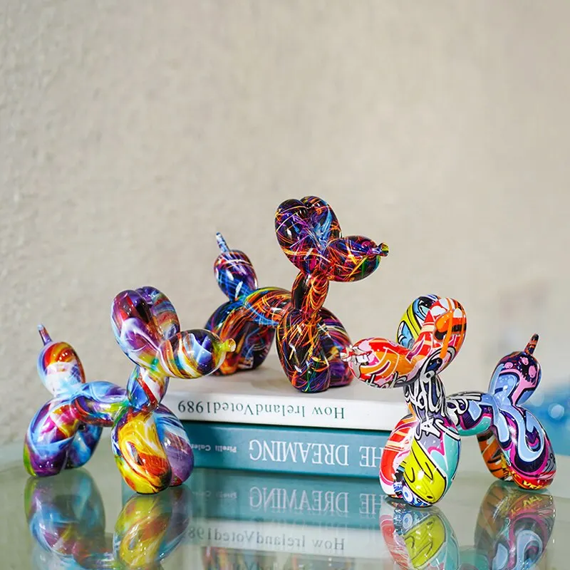 Resin Graffiti Balloon Dog Figurines For Interior Home Desktop Decoration Painting Colorful Art Animals Statue Crafts It