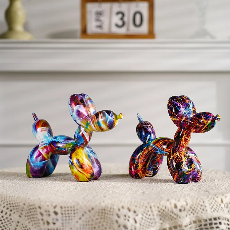 Resin Graffiti Balloon Dog Figurines For Interior Home Desktop Decoration Painting Colorful Art Animals Statue Crafts It