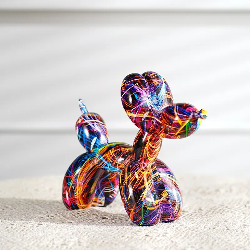 Resin Graffiti Balloon Dog Figurines For Interior Home Desktop Decoration Painting Colorful Art Animals Statue Crafts It