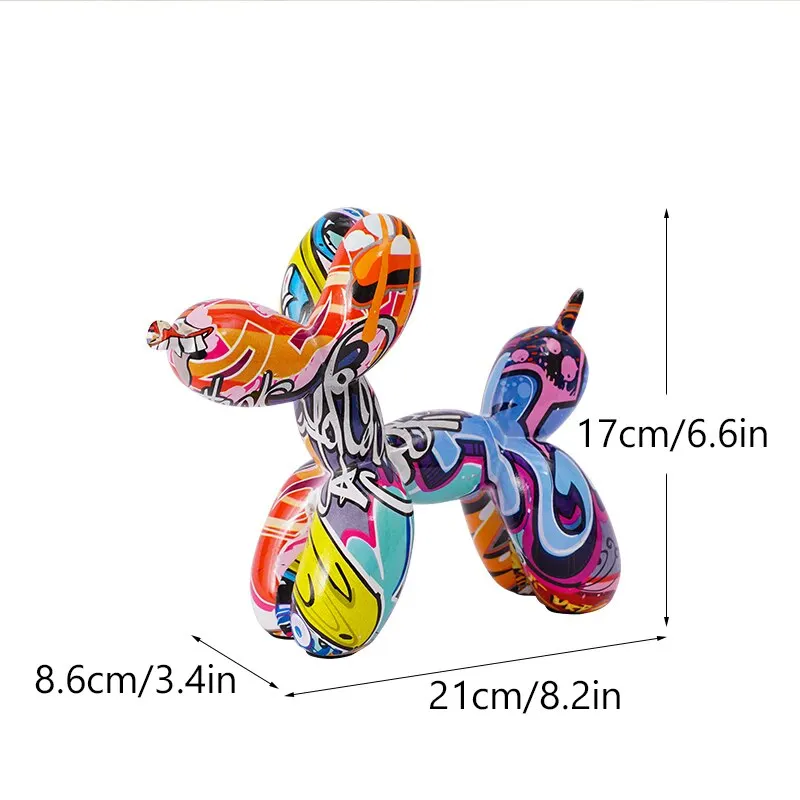 Resin Graffiti Balloon Dog Figurines For Interior Home Desktop Decoration Painting Colorful Art Animals Statue Crafts It