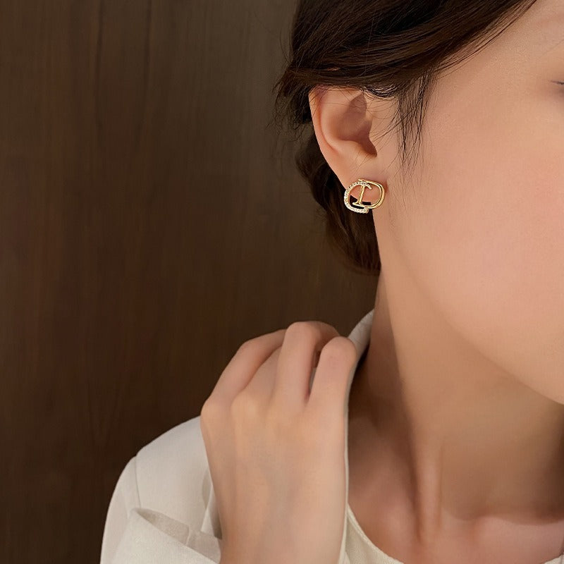 Cd Earrings For Women Silver Needle Versatile Letter