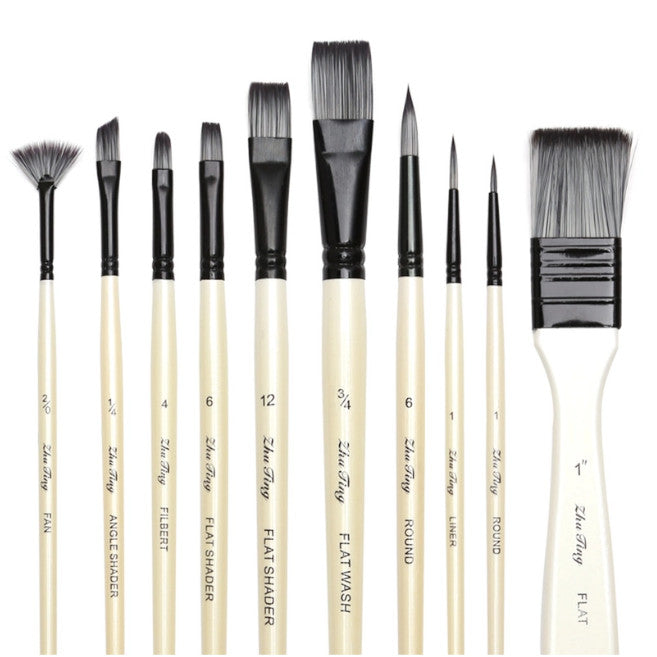 10Pcs Art Paint Brushes Set Includes Carrying Case For Kids Artists Children
