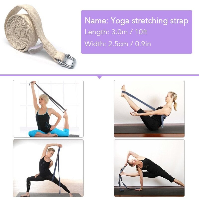 10Ft Yoga Stretching Strap Cotton Exercise Grey