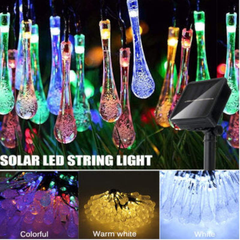10M 100Led Solar Water Drop Fairy String Lights Outdoor Garden Party Decor