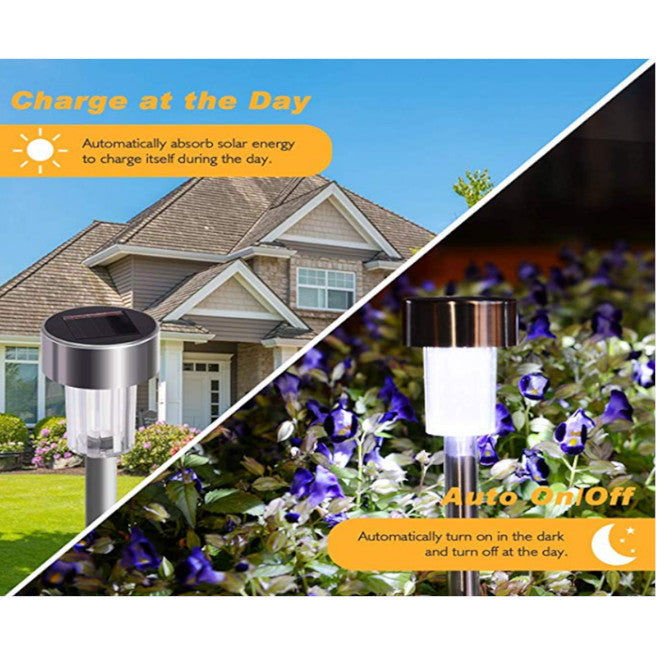 10Pack Solar Garden Lights Stainless Steel Waterproof Led Powered Pathway Outdoor Landscape Lighting For Lawn Patio Yard