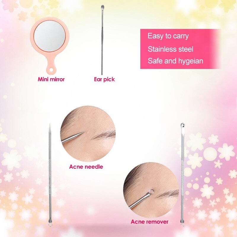 Eye Care 10Pcs Eyebrow Tools Kit Tweezers Razor Curler Mirror Earpick Acne Pin