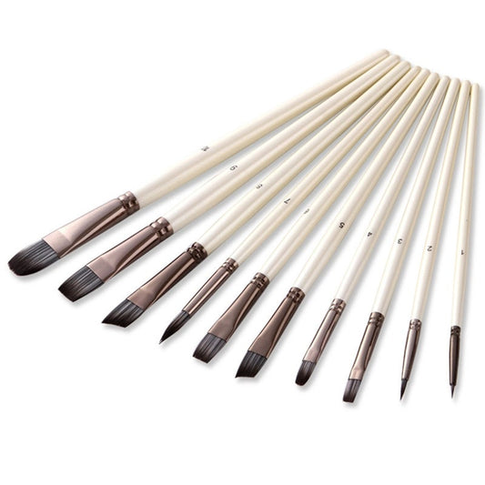 10Pcs Synthetic Nylon Hair Wood Paint Brushes Set For Artist Acrylic Gouache Oil Watercolor Painting Supplies