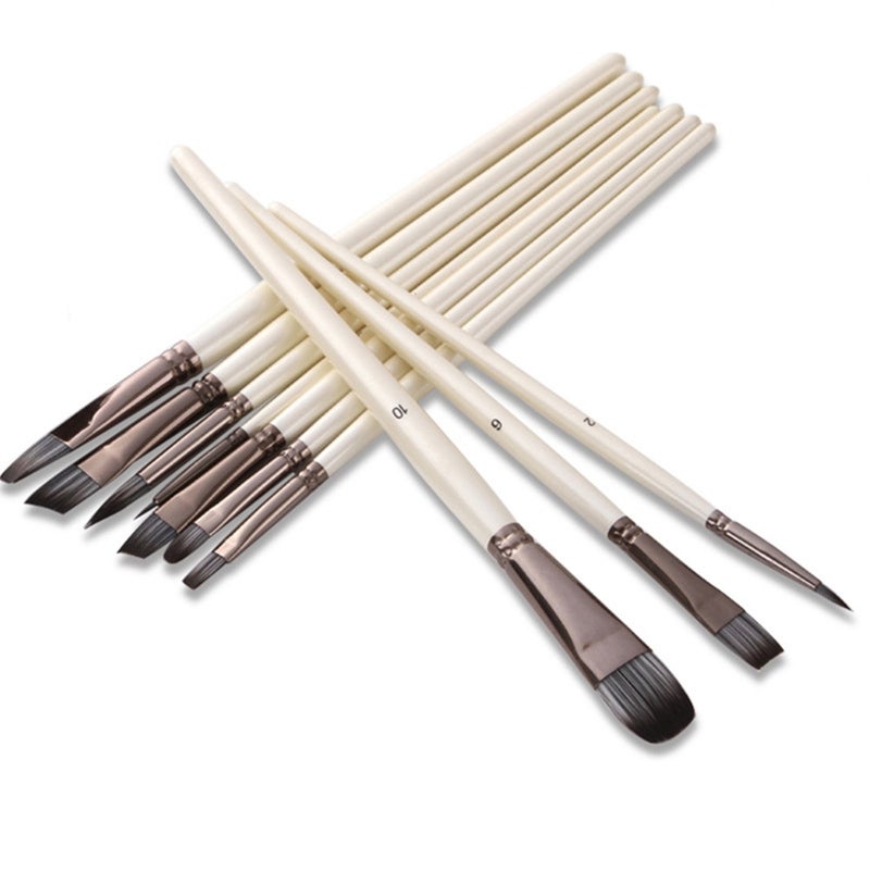 10Pcs Synthetic Nylon Hair Wood Paint Brushes Set For Artist Acrylic Gouache Oil Watercolor Painting Supplies