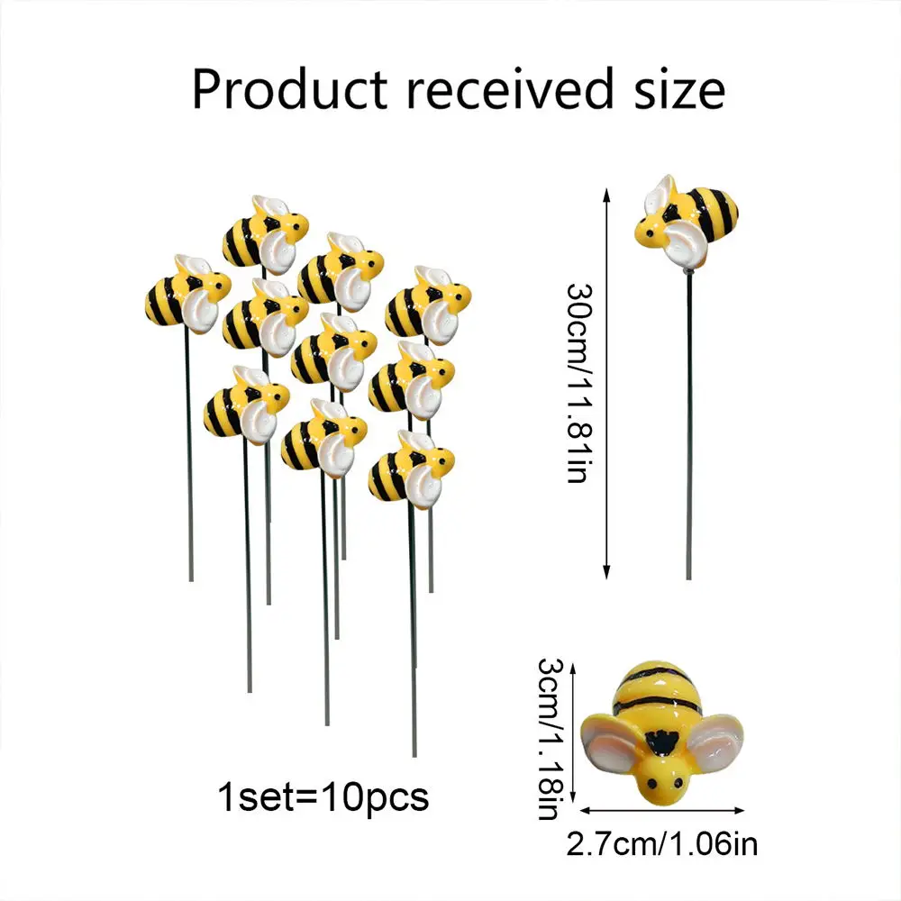 10Pcs Bee Garden Stakes Outdoor Iron Insect Beds Pot Ornament Yard Art