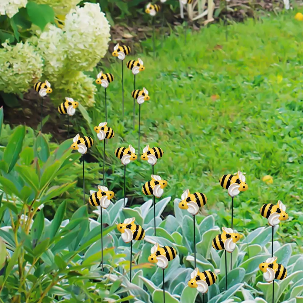 10Pcs Bee Garden Stakes Outdoor Iron Insect Beds Pot Ornament Yard Art