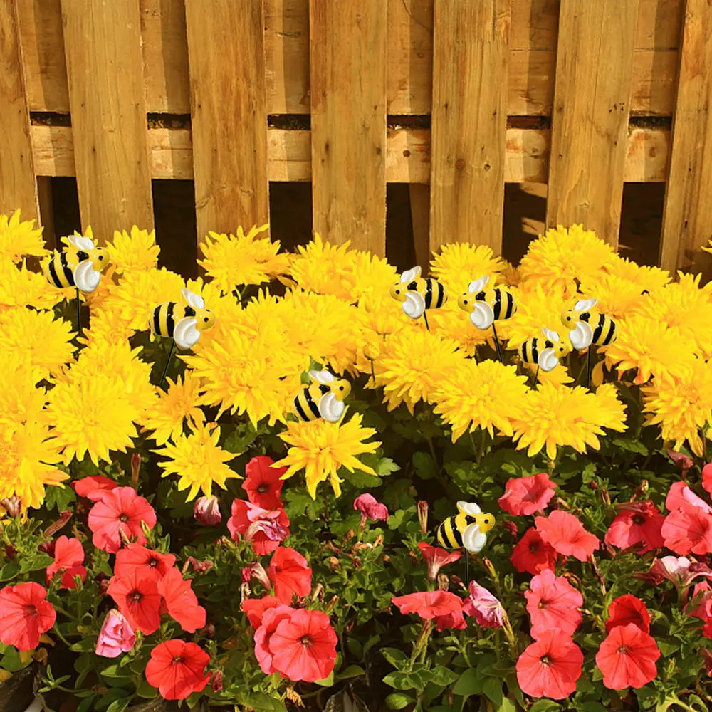 10Pcs Bee Garden Stakes Outdoor Iron Insect Beds Pot Ornament Yard Art
