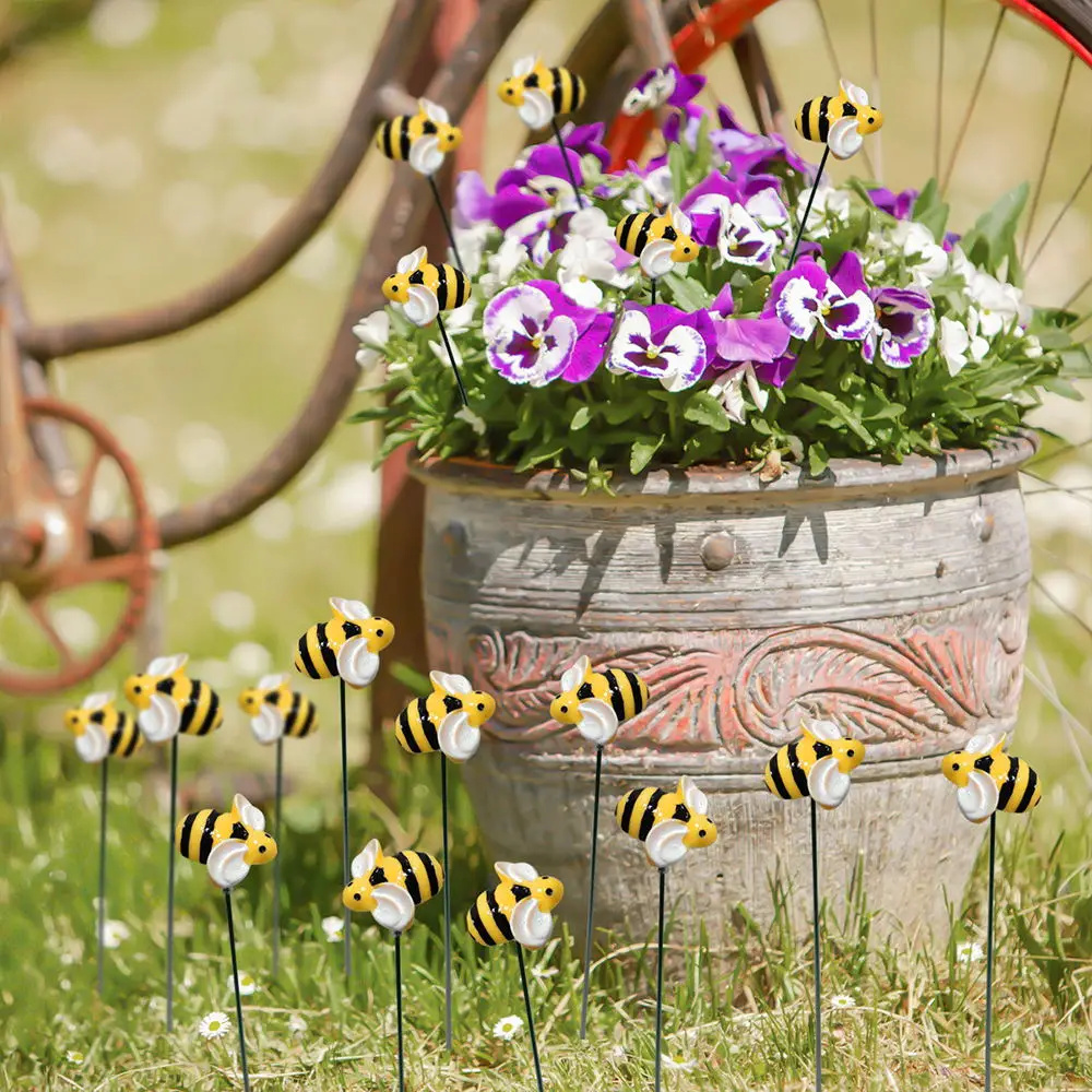 10Pcs Bee Garden Stakes Outdoor Iron Insect Beds Pot Ornament Yard Art