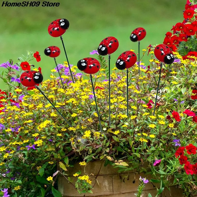 10Pcs Ladybug Insect Stakes Flower Pots Garden Yard Plant Decorations Ornaments